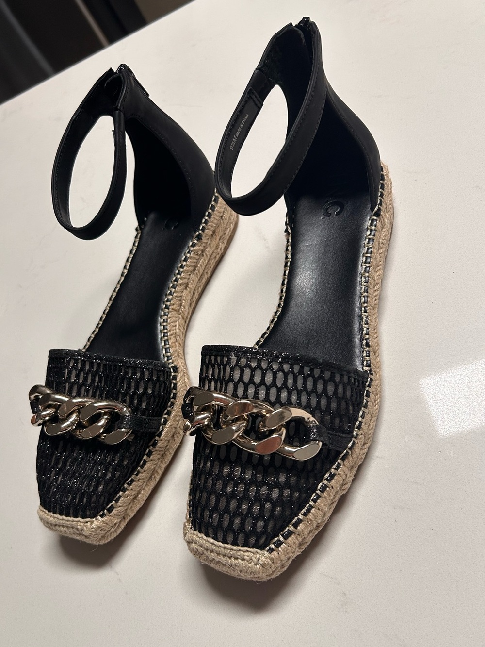 INC International Concepts Black Mesh Gold Chain Espadrille Sandals 9.5 M NWOT - Picture 5 of 10